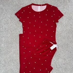 Auden Women's Pointelle Short Sleeve Shirt & Pants Pajama Set Red Heart XS